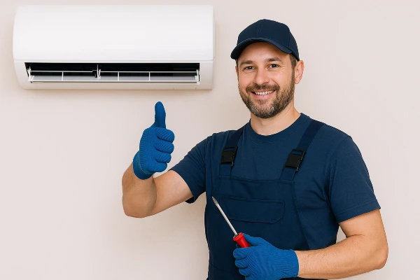 a male hvac technician smiling and giving a thumbs-up at the camera from Austin Air Conditioning Repair in Austin, TX - AC Evaporator Cleaning