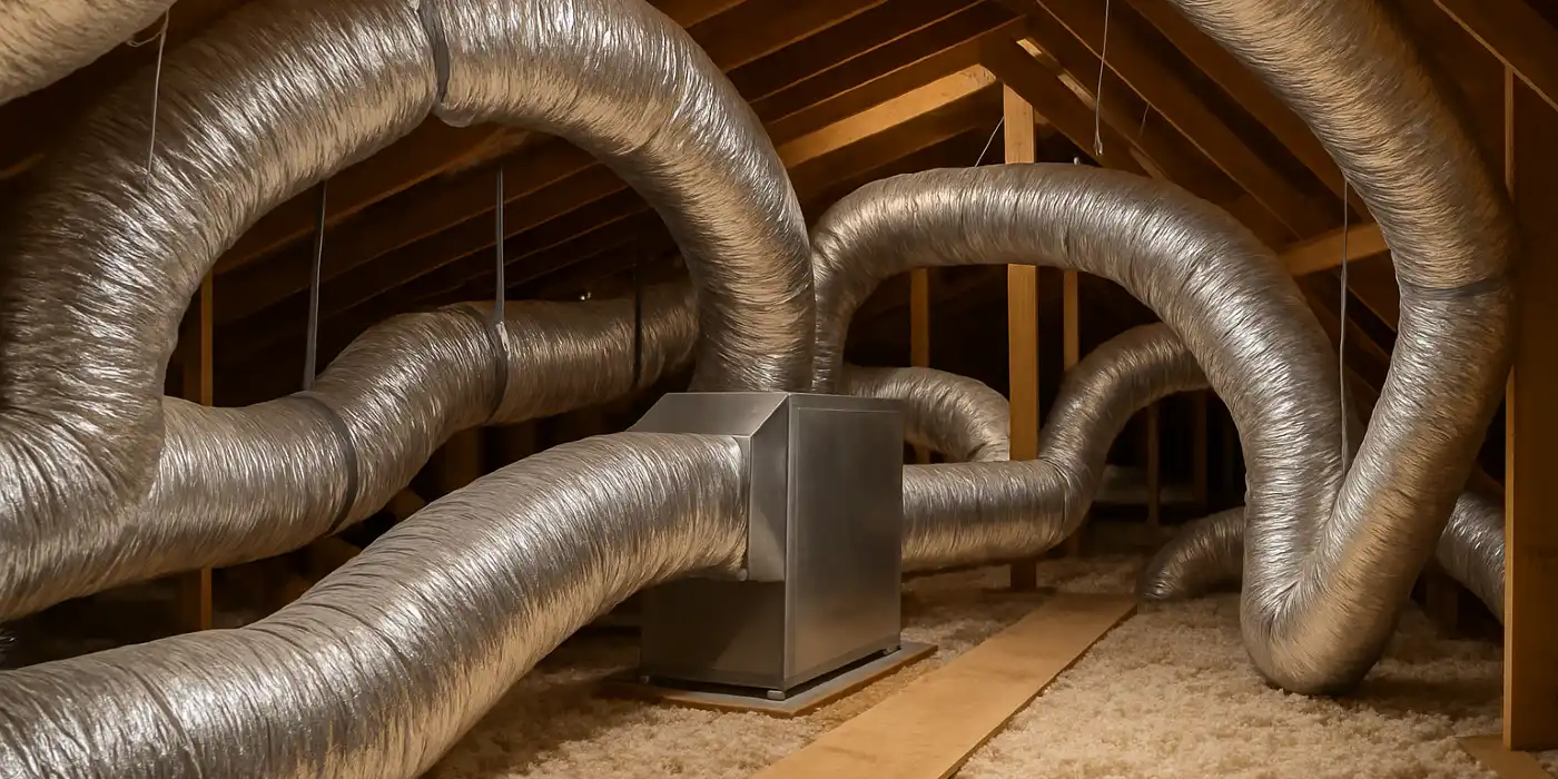traditional AC ducts installed in the attic of a house from Austin Air Conditioning Repair in Austin, TX - AC Unit Maintenance