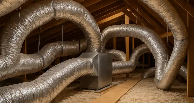 traditional AC ducts installed in the attic of a house from Austin Air Conditioning Repair in Austin, TX - AC Unit Maintenance