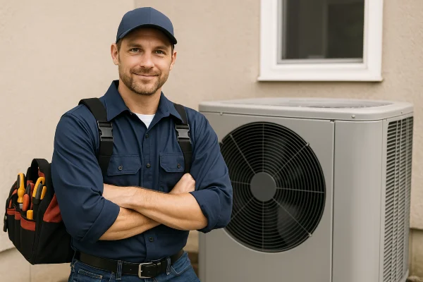 a male hvac technician with a tool bag smiling at the camera from Austin Air Conditioning Repair in Austin, TX - Air Conditioner Installation