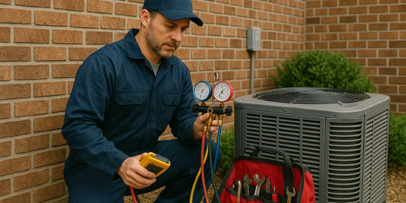 an hvac technician with his tools checking an outside ac unite from Austin Air Conditioning Repair in Austin, TX - Ductless AC System