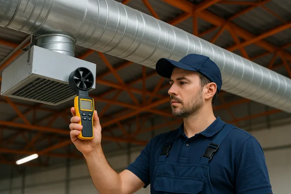 an hvac technician holding a wireless temperature meter to check a vent temperature from Austin Air Conditioning Repair in Austin, TX - Emergency AC Repair Near Me
