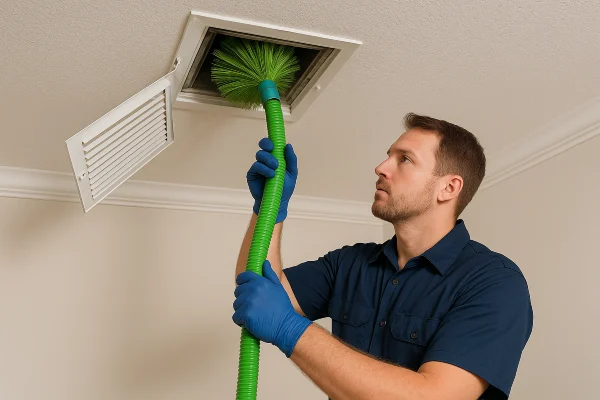 an hvac technician cleaning the ducts with a machine from Austin Air Conditioning Repair in Austin, TX - Emergency AC Repair Near Me